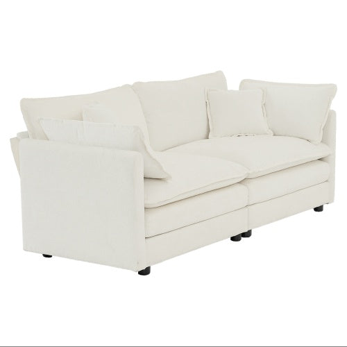 Modern Fabric Loveseat Sofa Couch For Living Room, Upholstered Large Size Deep Seat 2-Seat Sofa With 4 Pillows ,White Chenille